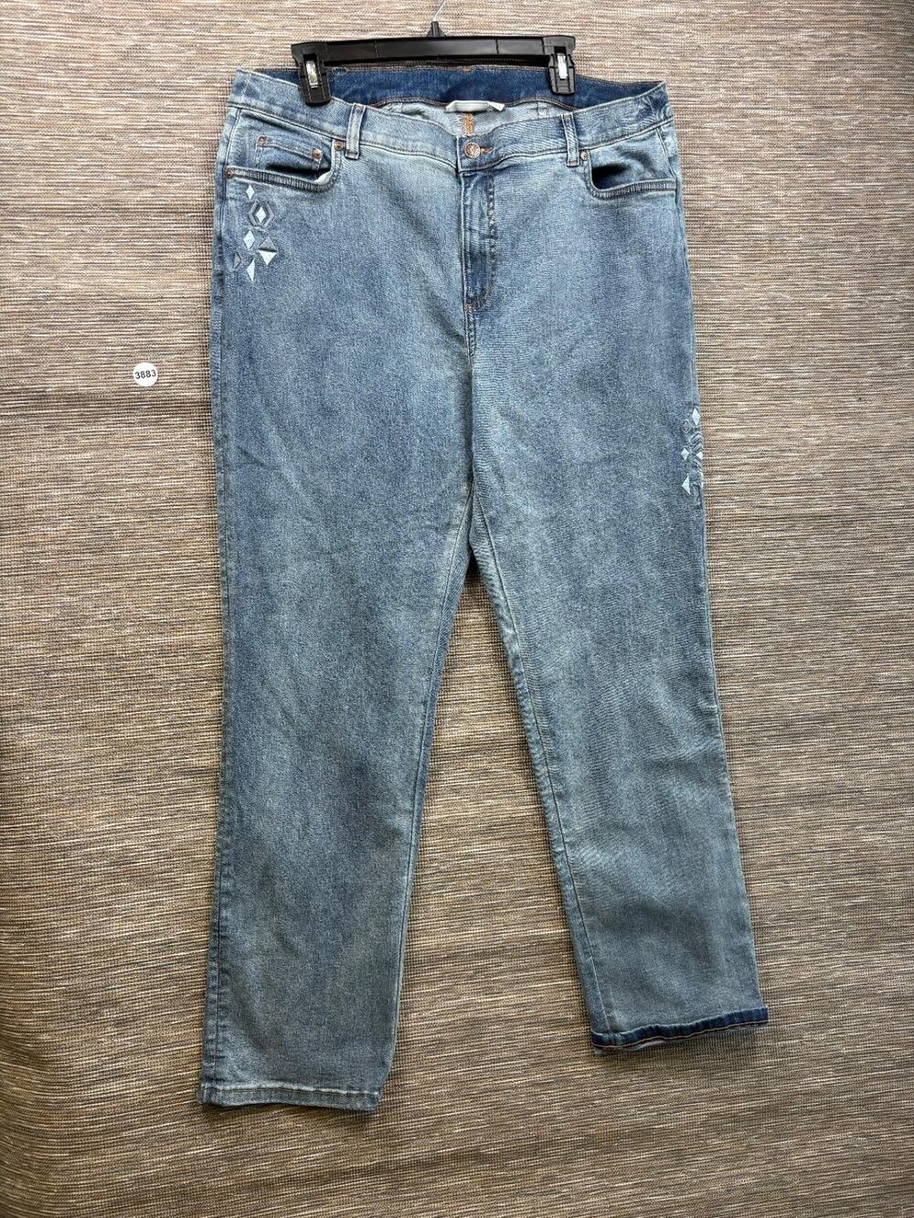 Denim & Co. Canyon Retreat Easy Stretch Straight Leg Geo Jean Size 18W Blue